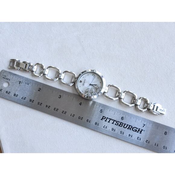 Brighton Varna Watch Silver Plated Butterfly Floating Rhinestone Retired 7.5" - Picture 6 of 9